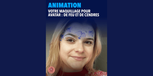 Maquillage artistique pour avatar de feu et de cendres, créativité et style unique, parfait pour événements et cosplay.