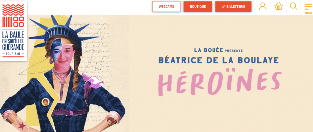 Statue de la Liberté en collage artistique avec portrait de Béatrice de La Boulaye, promotion du spectacle "Héroïnes".