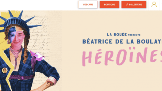 Statue de la Liberté en collage artistique avec portrait de Béatrice de La Boulaye, promotion du spectacle "Héroïnes".