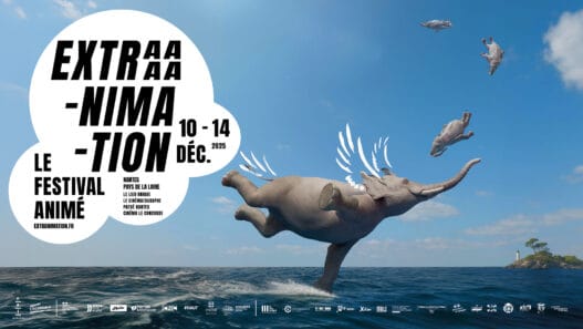 Éléphant avec ailes en mer, promotion du festival de Nantes extranimation 2025.