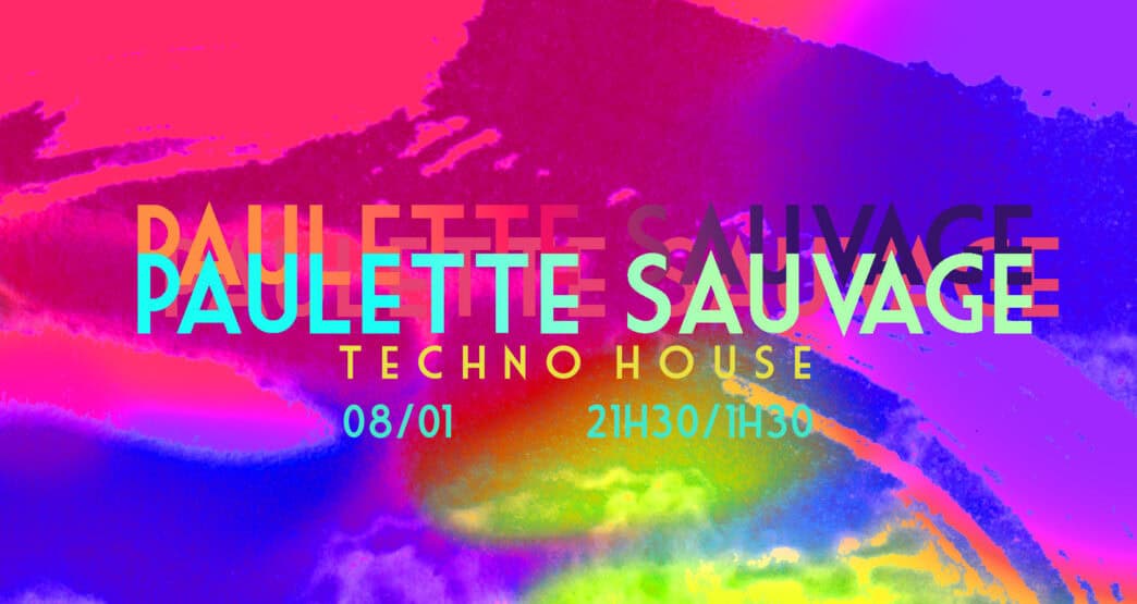 Paulette sauvage, événement techno, Nantes, soirée EDM, musique électronique, fête dance, illustration colorée, nuit festive.