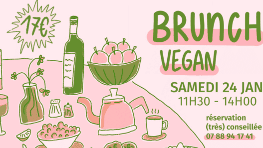 Vegan brunch à Nantes, édition du 24 janvier, 11h30-14h, réservation conseillée.