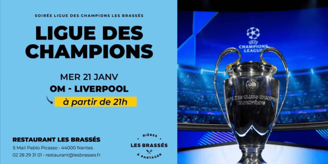 Trophée de la Ligue des Champions de l'UEFA à Nantes, stade accueillir grand match, ambiance festive et football européen.