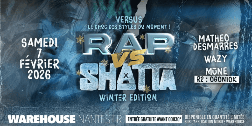 Versus rap et skate, événement hiver 2026 à Nantes, avec artistes réputés et démo skate.
