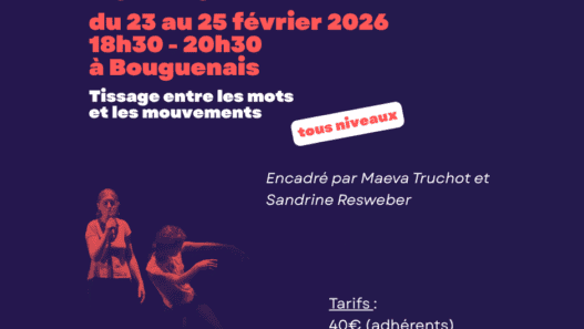 Danse et écriture stage Nantes février 2026, ateliers pour tous niveaux.
