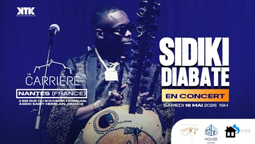 Sidiki Diabaté, artiste de kora, lors de son concert à Nantes pour la première du Prince de la Kora.