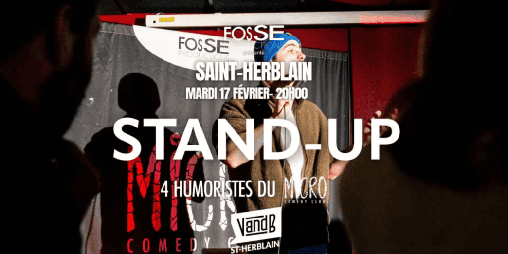 Spectacle de stand-up au V and B de Saint-Herblain, soirée humoristique avec des humoristes locaux.