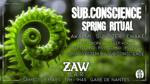 Affiche du concert Zaw avec Sub.Conscience à Nantes, musique électronique et sound system.
