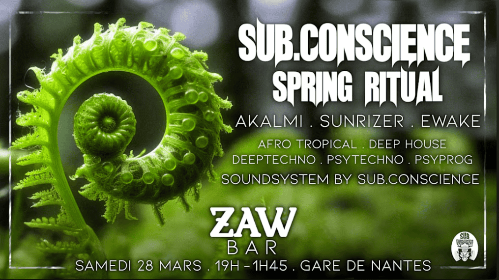 Affiche du concert Zaw avec Sub.Conscience à Nantes, musique électronique et sound system.