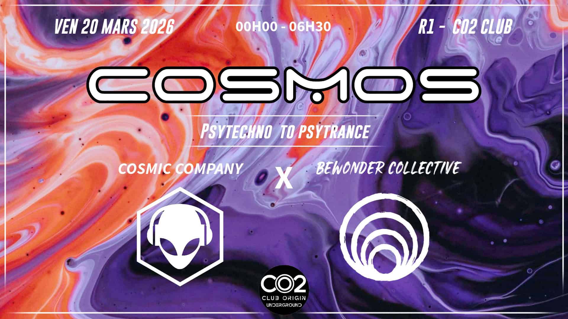 Soirée psytechno et psytrance COSMOS au CO2